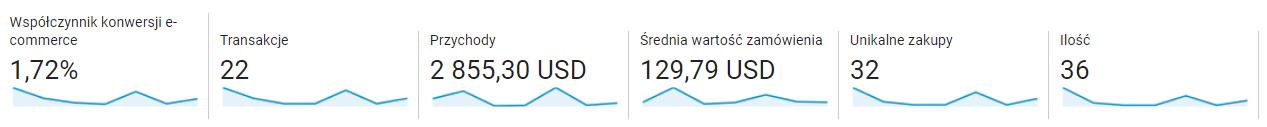 Przykład statystyk konwersji e-commerce w Google Analytics Przykład danych statystycznych dot. konwersji e-commerce w Google Analytics
