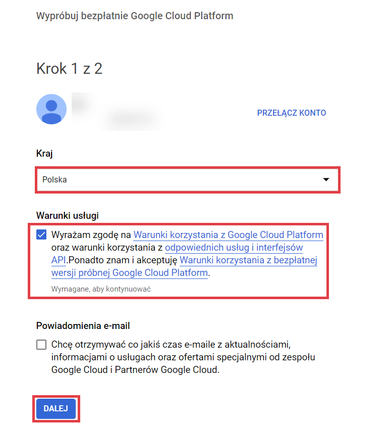 Google Maps Platform > Get started > Krok 1