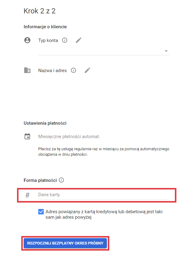 Google Maps Platform > Get started > Krok 2