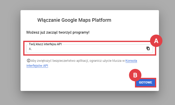 Google Cloud Platform > Usługi > Klucz API