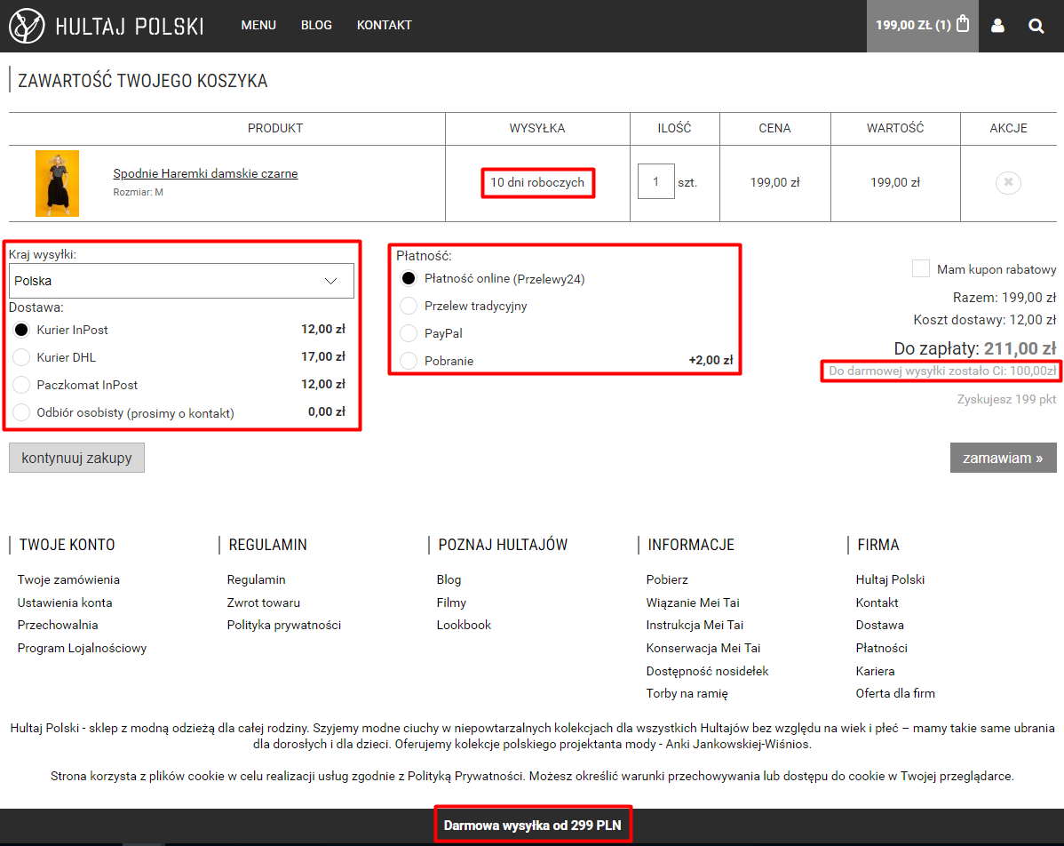 Przykład pierwszego etapu koszyka w sklepie internetowym Shoper Pierwszy etap koszyka w sklepie Shoper
