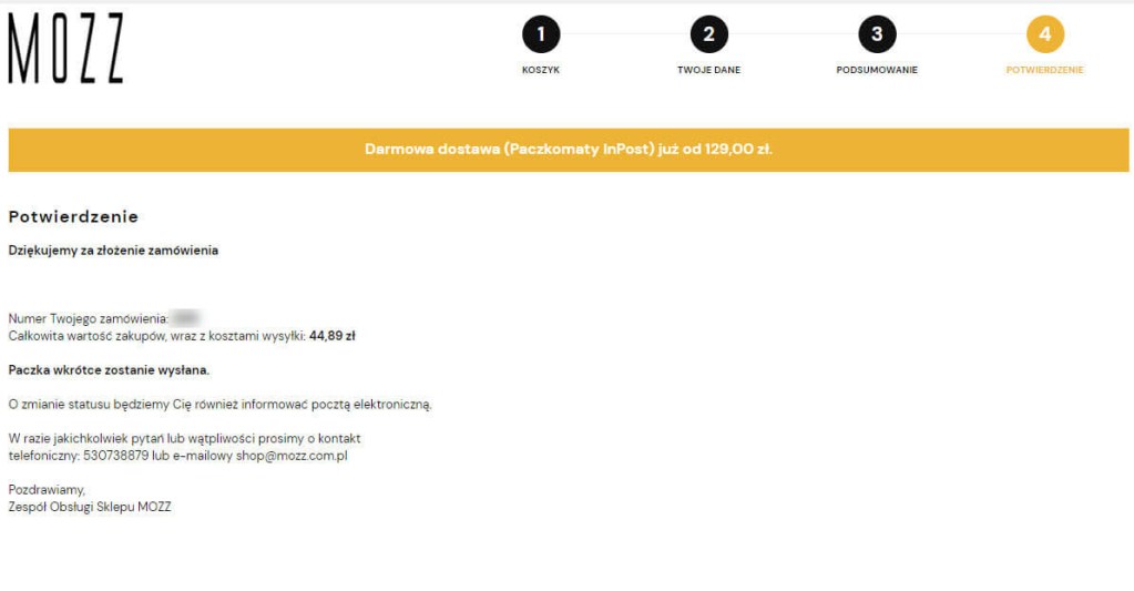 Przykładowy czwarty etap (potwierdzenie) w koszyku sklepu Shoper Przykład czwartego etapu koszyka w sklepie internetowym Shoper