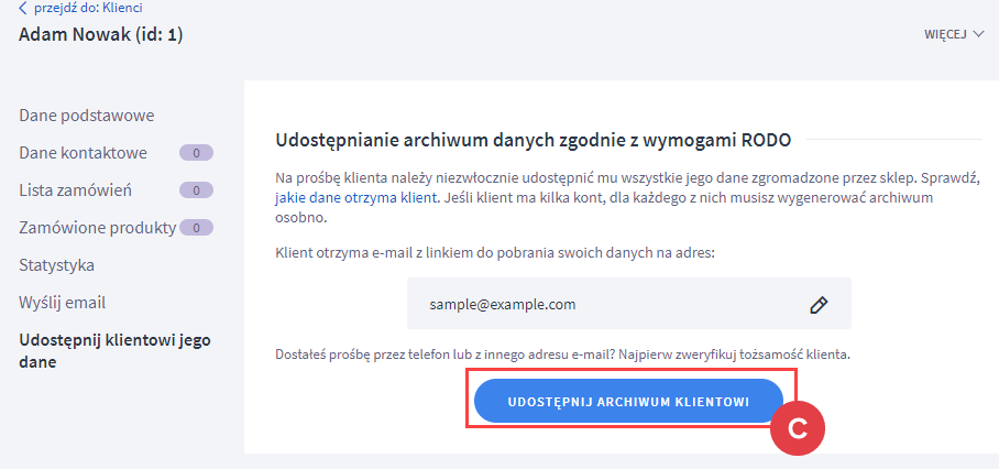 Panel administracyjny > Obsługa sklepu > Klienci > edycja klienta