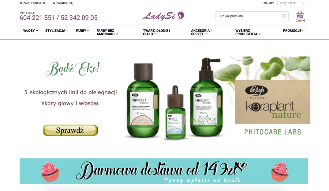 Widok strony głównej sklepu Lady Si Oferta hurtowni Lady Si