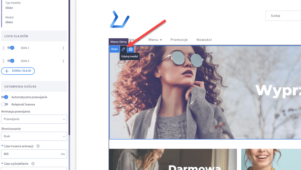 Edycja i umieszczanie nowego modułu w narzędziu Shoper Visual Editor. Przykład umieszczania i edycji modułu w Shoper Visual Editor.