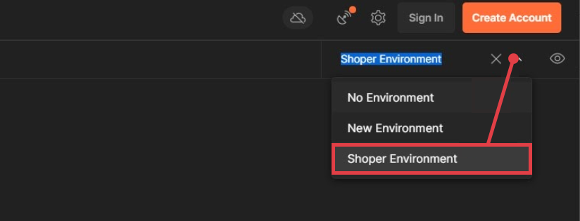 Ustaw środowisko: Shoper Environment w programie Postman Program Postman > Shoper Environment
