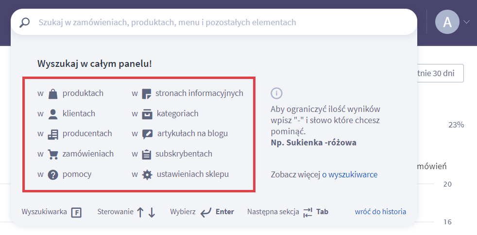 Zobacz, jakie zasoby sklepu przeszukuje wyszukiwarka Panel administracyjny sklepu > Wyszukiwarka > Zasoby