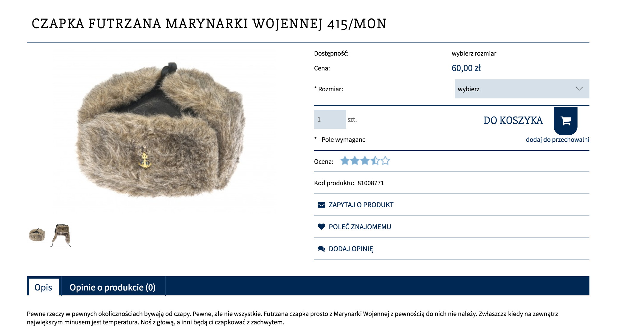 Karta produktu futrzanej czapki w sklepie AMW Przykład ciekawego opisu dla futrzanej czapki w sklepie AMW