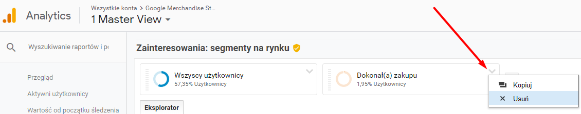 Wyłączanie aktywnego segmentu w Google Analytics