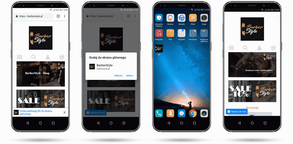 Podgląd działania technologii Progressive Web Apps