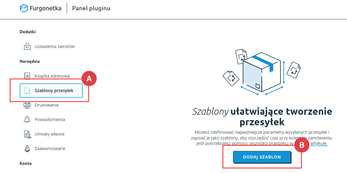 Dodaj szablon przesyłek Panel administracyjny > Dodatki i integracje > Moje aplikacje > Fedex > Szablony przesyłek