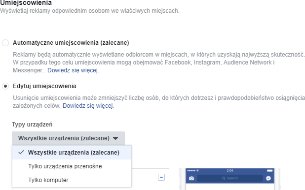 Edycja umiejscowienia reklam produktów na Facebook Edycja umiejscowienia reklam produktów na Facebook