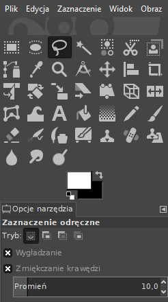 Funkcja zaznaczenia odręcznego w programie do obróbki grafiki GIMP Opcja zaznaczenia w programie graficznym GIMP