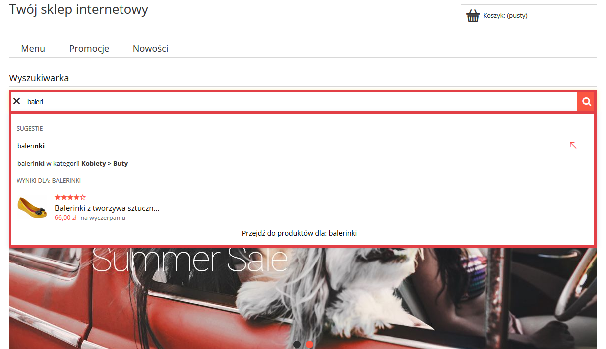Strona sklepu Shoper > Wyszukiwarka w module