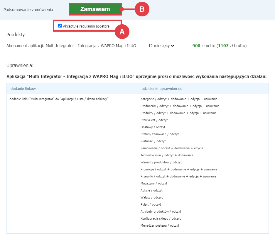 Zamów abonament aplikacji Multi Integrator - Integracja z WAPRO Mag i ILUO Panel administracyjny sklepu > Dodatki i integracje > Aplikacje > Multi Integrator - Integracja z WAPRO Mag i ILUO > Instalacja