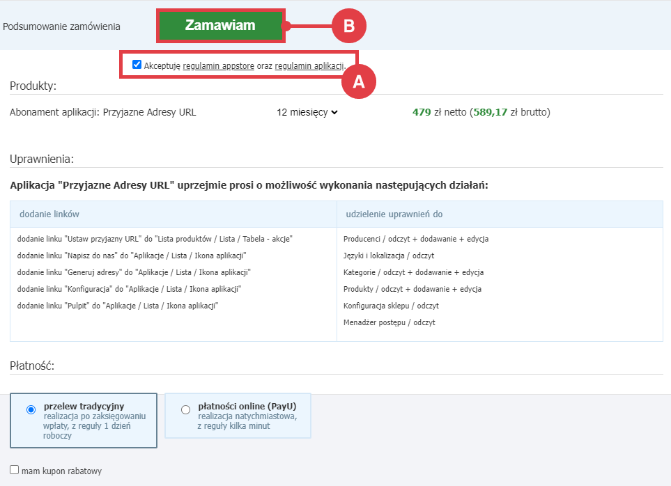 Panel administracyjny sklepu > Dodatki i integracje > Aplikacje > Przyjazne adresy URL > Instalacja