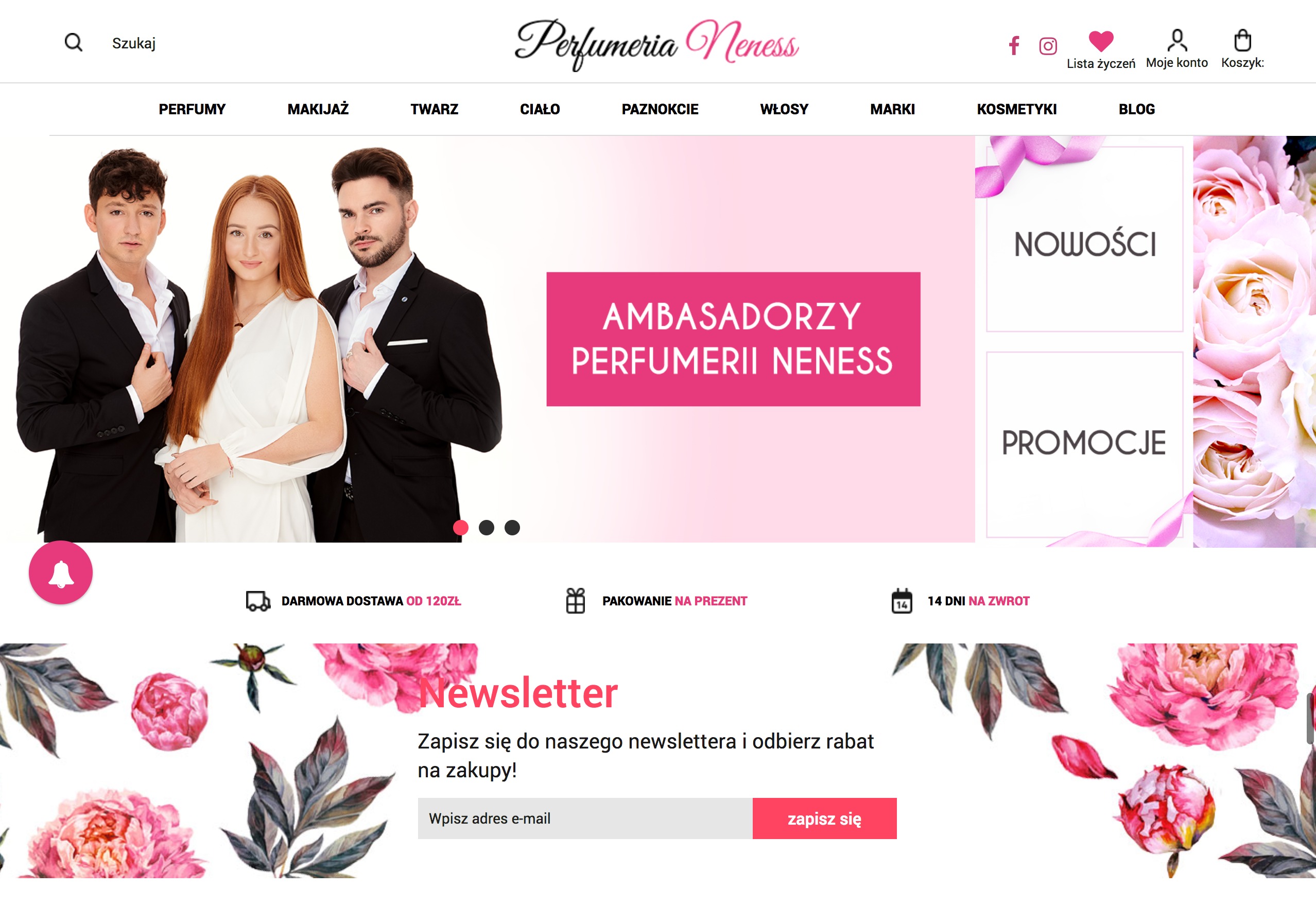 Przykład perfumerii Neness.pl Neness.pl to perfumeria internetowa założona na platformie Shoper