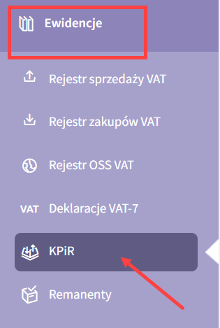 Przejdź do sekcji menu: Ewidencje -> KPiR