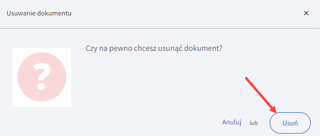 Potwierdzenie operacji skasowania wybranego dokumentu magazynowego Potwierdzenie operacji skasowania wybranego dokumentu magazynowego