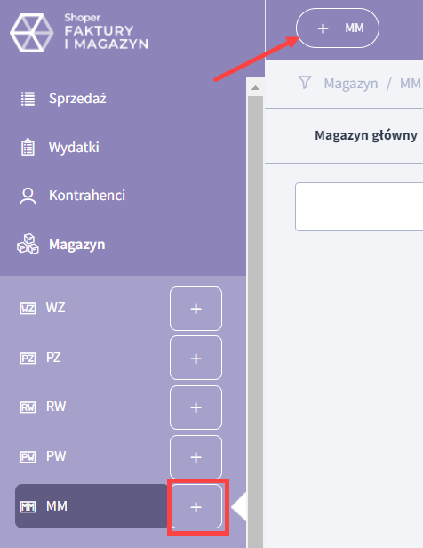 Kliknij przycisk plusa, aby rozpocząć tworzenie dokumentu MM Kliknij przycisk plusa, aby rozpocząć tworzenie dokumentu MM