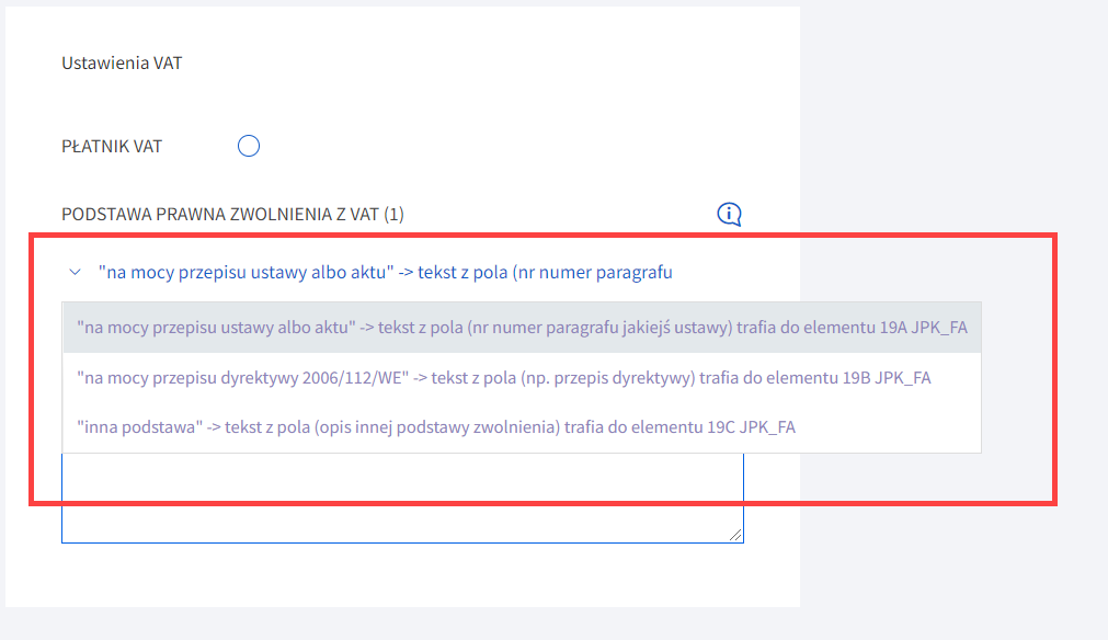 Wybierz jaka jest podstawa prawna zwolnienia z podatku VAT Wybierz jaka jest podstawa prawna zwolnienia z podatku VAT