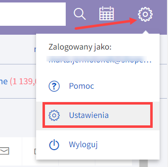 W prawym górnym rogu ekranu przejdź do opcji: Ustawienia Przejdź do ustawień (prawy górny róg ekranu)