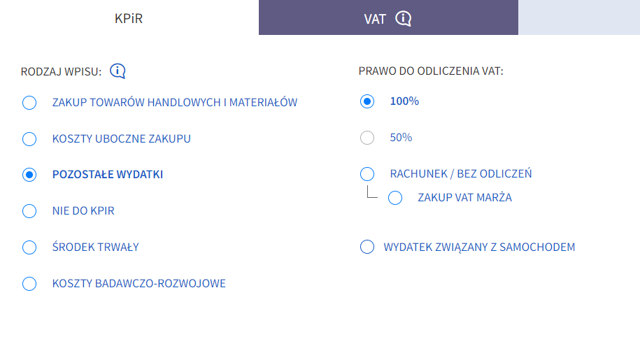 Określ rodzaj nowego wydatku, który chcesz dodać do systemu Określ rodzaj nowego wydatku, który chcesz dodać do systemu