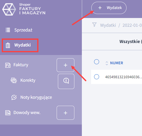 Przejdź do sekcji: Wydatki, aby dodać nowy wydatek w programie księgowym Shoper Przejdź do sekcji: Wydatki, aby dodać nowy wydatek w programie księgowym Shoper