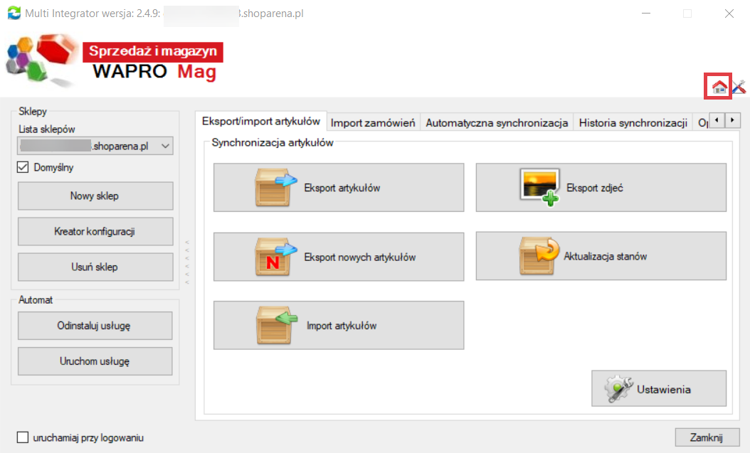 Na głównym ekranie aplikacji Multi Integrator wybierz ikonę domku Program WAPRO Mag > Home