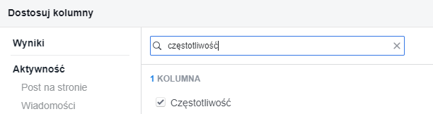 Dostosowanie kolumn wyświetlających dane częstotliwości Dostosowanie kolumn wyświetlających dane częstotliwości