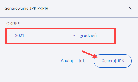 Wskaż zakres daty, dla którego chcesz wygenerować plik JPK PKPIR Wskaż zakres daty, dla którego chcesz wygenerować plik JPK PKPIR