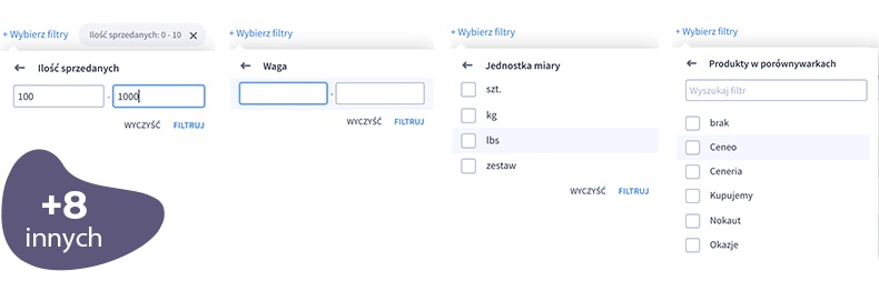Lista filtrów do wyszukiwania produktów w Panelu administracyjnym sklepu Opcje filtrowania dostępne na liście produktów w sklepie Shoper