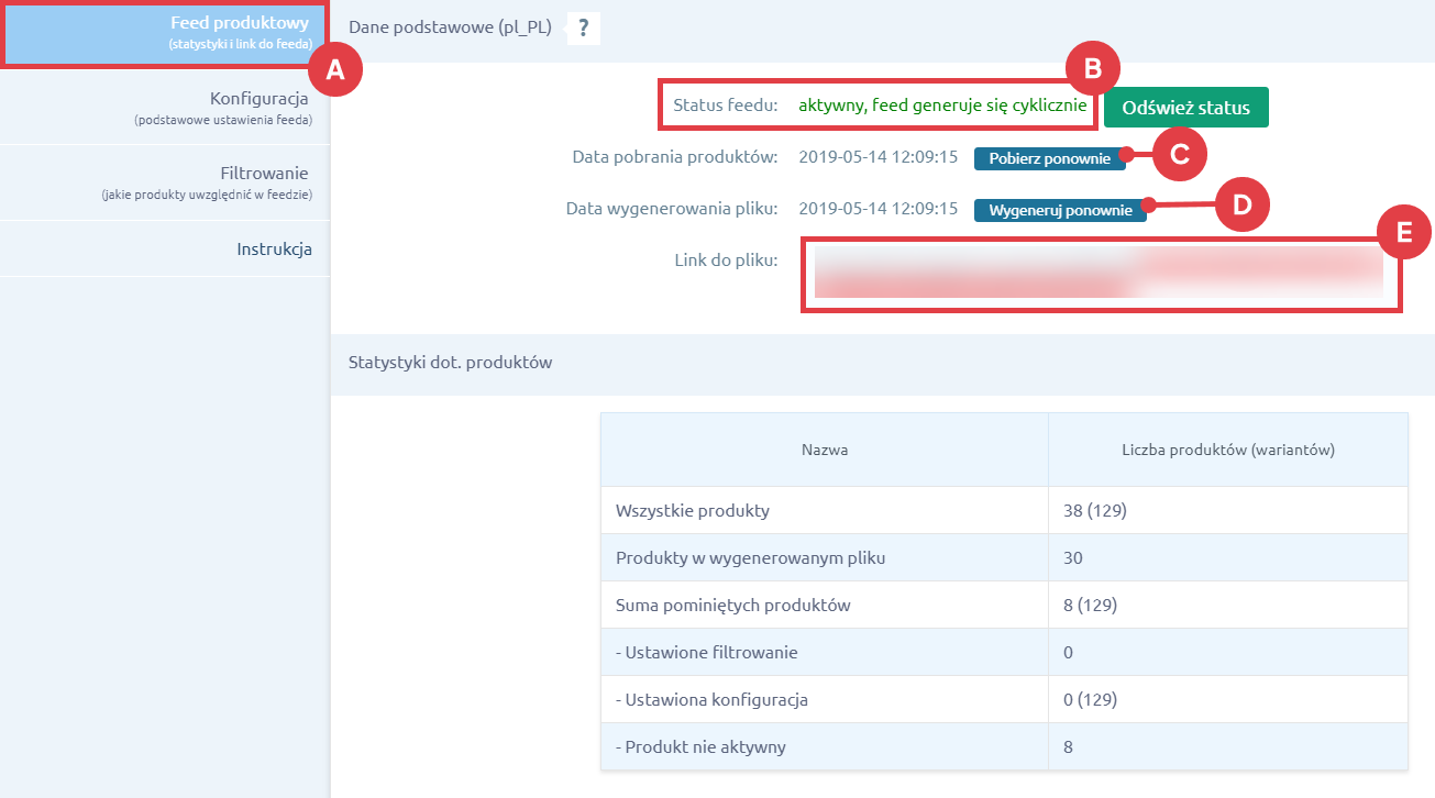 Panel administracyjny sklepu > Dodatki i integracje > Moje aplikacje > Favi > Feed produktowy > Status aktywny