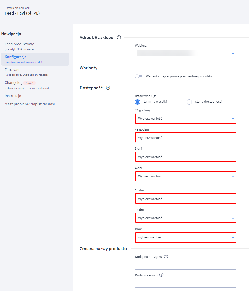 Panel administracyjny sklepu > Dodatki i integracje > Moje aplikacje > Favi > Konfiguracja