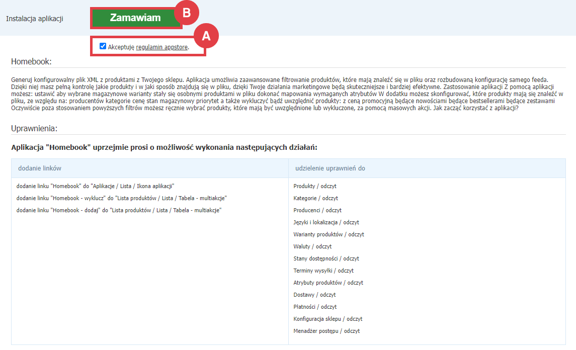 Panel administracyjny sklepu > Dodatki i integracje > Aplikacje > Homebook > Zamawianie abonamentu