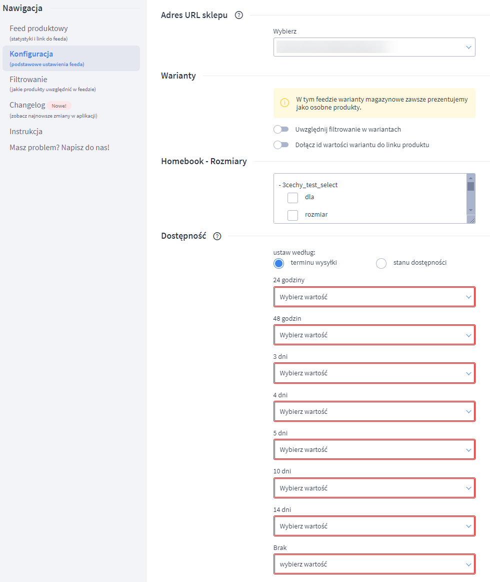 Panel administracyjny sklepu > Dodatki i integracje > Moje aplikacje > Homebook > Konfiguracja