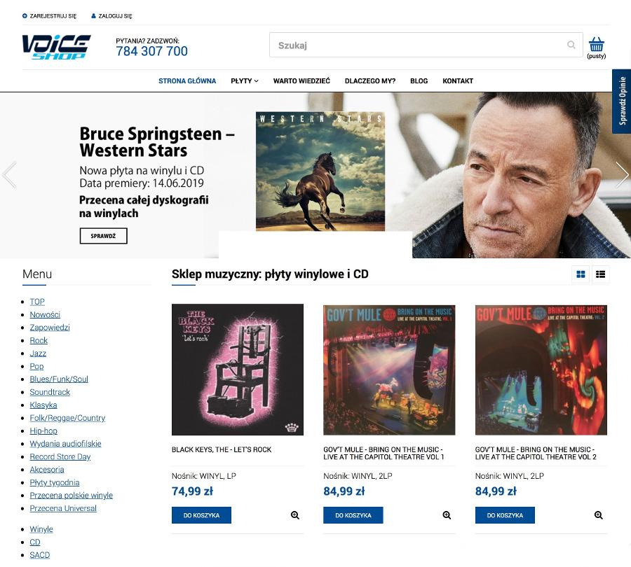 Widok strony głównej sklepu VoiceShop.pl