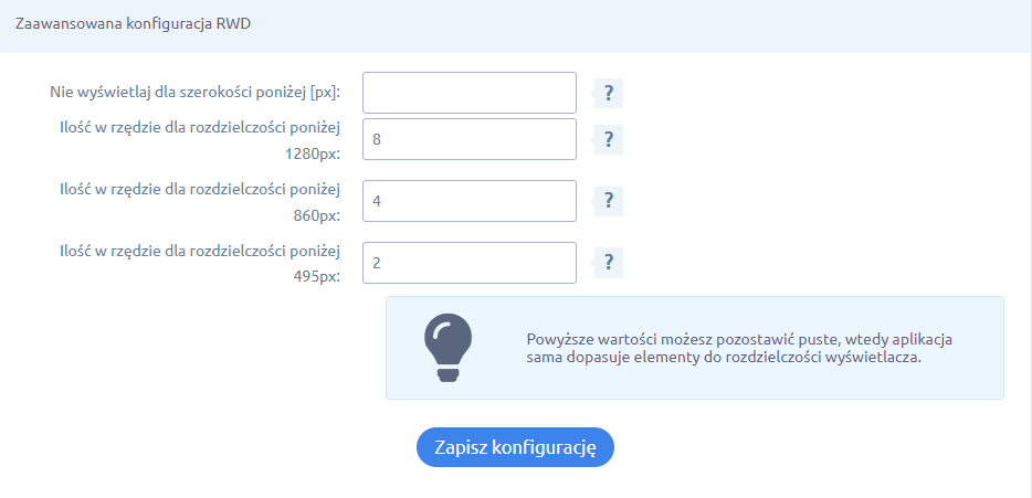 Panel administracyjny sklepu > Dodatki i integracje > Moje aplikacje > Instagram Widget - integracja z Instagramem > Zaawansowana konfiguracja RWD