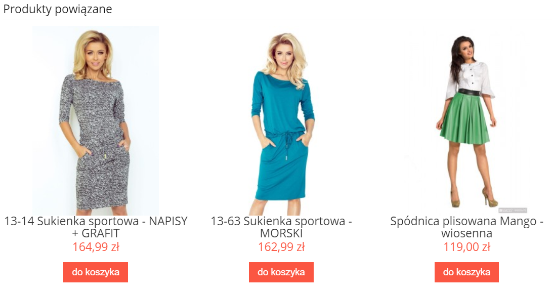 Przykładowy widok produktów powiązanych w formie slidera na stronie sklepu Shoper Strona sklepu Shoper > Karta produktu > Produkty powiązane