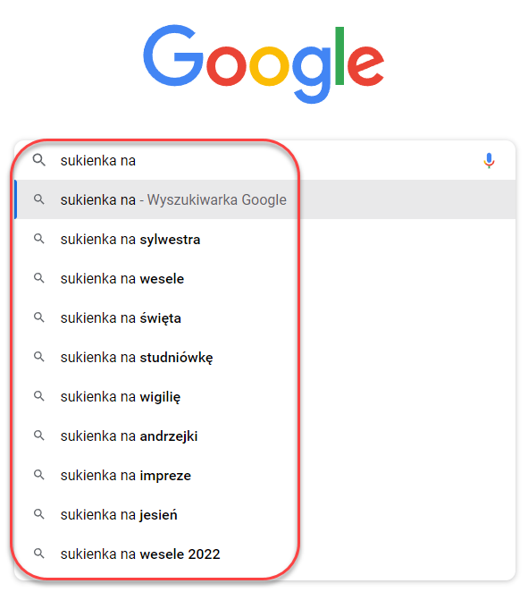 Wyniki wyszukiwania Google Przykładowy widok wyników w wyszukiwarce Google