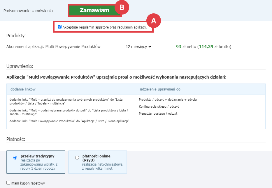 Panel administracyjny sklepu > Dodatki i integracje > Aplikacje > Multi powiązywanie produktów > Instalacja
