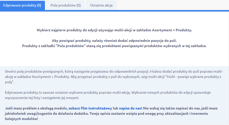 Panel administracyjny sklepu > Dodatki i integracje > Moje aplikacje > Multi powiązywanie produktów > Edytowane produkty