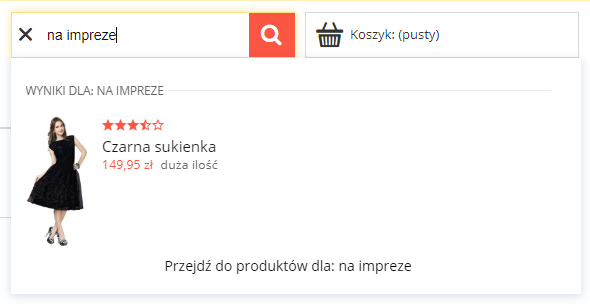 Przykładowy widok działania fraz alternatywnych w wyszukiwarce sklepu Shoper Premium