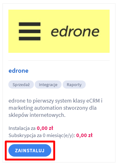 Panel administracyjny sklepu > Dodatki i integracje > Aplikacje > edrone