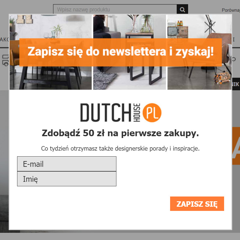 Przykład wyświetlonego okna pop-up w MailerLite