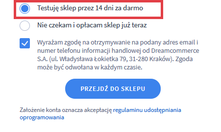 Zakładanie sklepu internetowego na okres próbny
