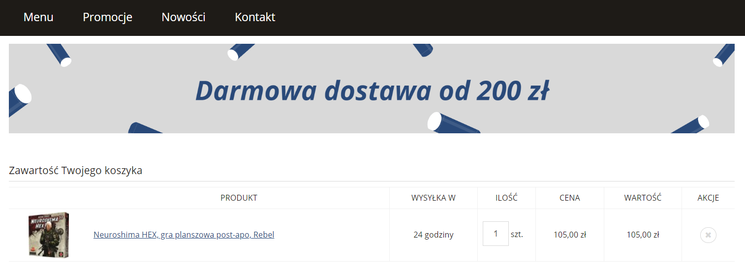 Front sklepu internetowego > Baner o obowiązującym progu darmowej dostawy