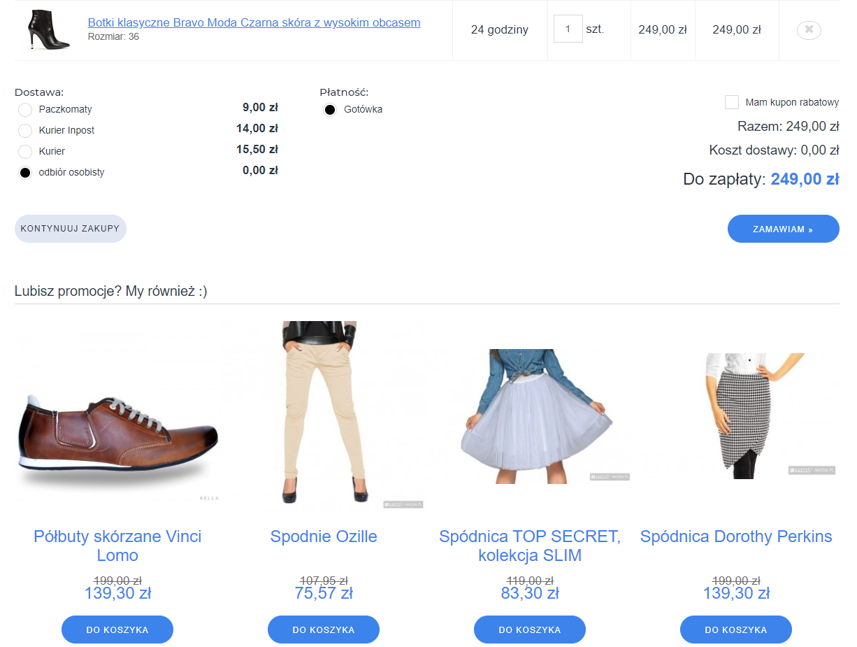 Front sklepu internetowego Shoper > Koszyk > Moduł Promocje