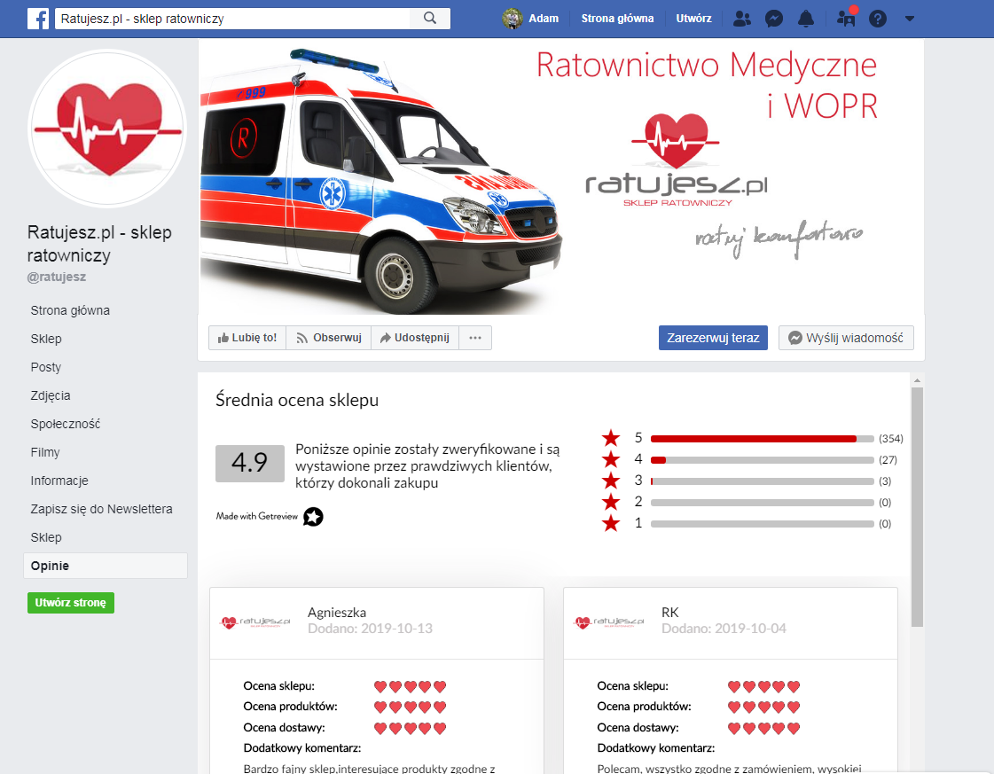 Opinie z GetReview możesz wyświetlić na swojej stronie Facebook. Przykład wyświetlania opinii z GetReview na stronie Facebook