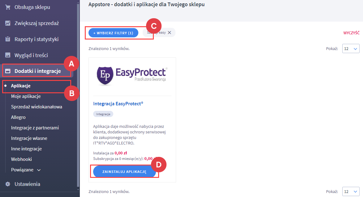 Panel administracyjny > Dodatki i integracje > Aplikacje